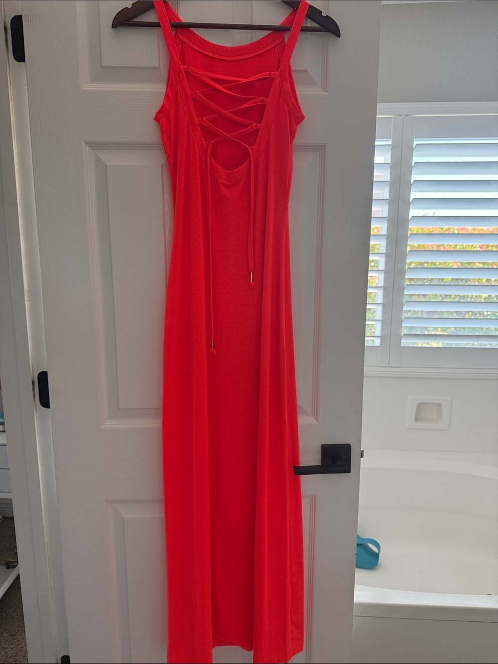 bebe Bright Red Lace-Up Tank Top